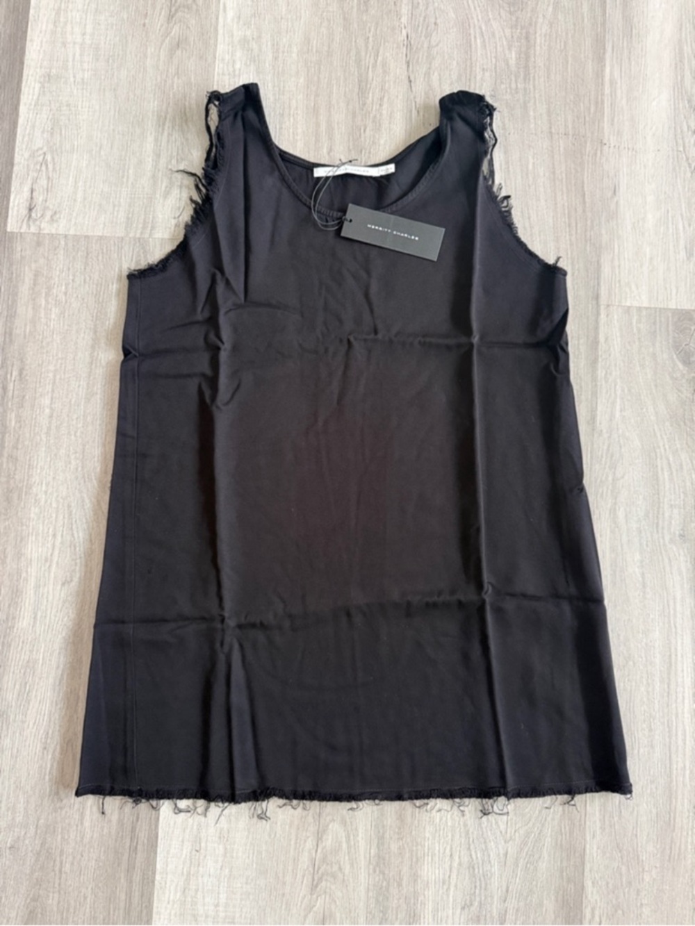 Merritt Charles Black Frayed Edge Sleeveless Tank Dress